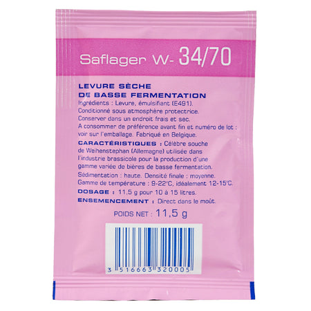 saflager 34/70 yeast sachet's back