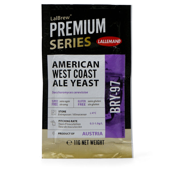 Front view of LalBrew BRY-97 American West Coast Ale Dry Yeast sachet