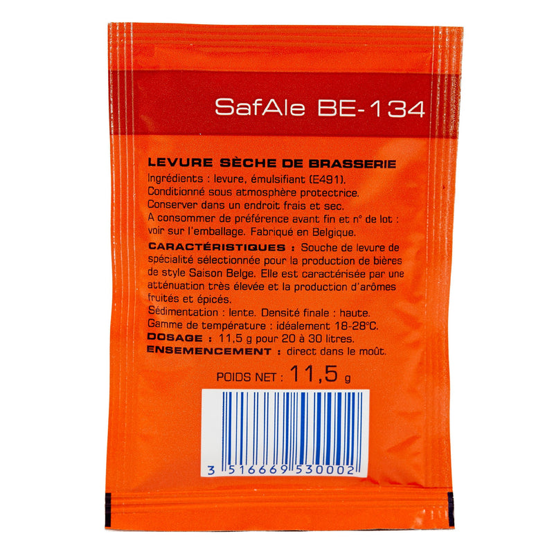 safale be-134 yeast sachet's back