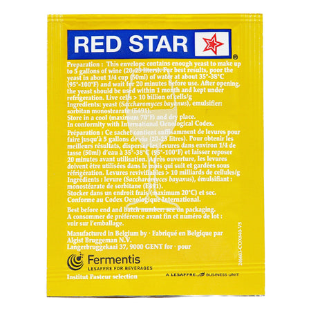 red star premier blanc yeast sachet's back