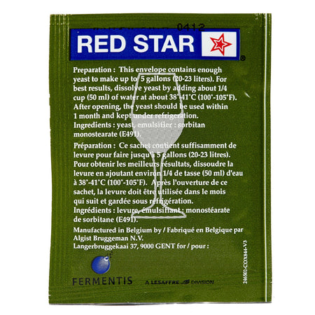 red star cote des blancs yeast sachet's back