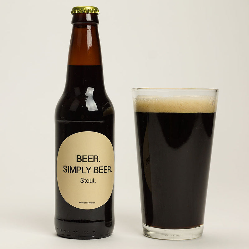 Beer. Simply Beer stout in a glass beside its labeled bottle