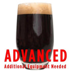 Dragon's Silk Imperial Stout homebrew in a glass with a customer caution in red text: 
