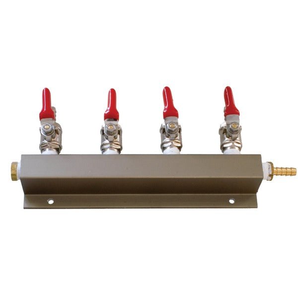 4-Way quarter-inch barb Gas Manifold CO2 Distributor with Shutoff