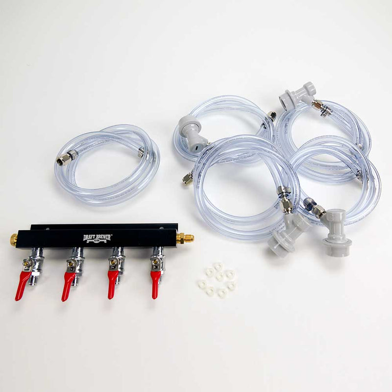 Cold Crash™ Keezer Gas Line Kit's contents with 4 Taps