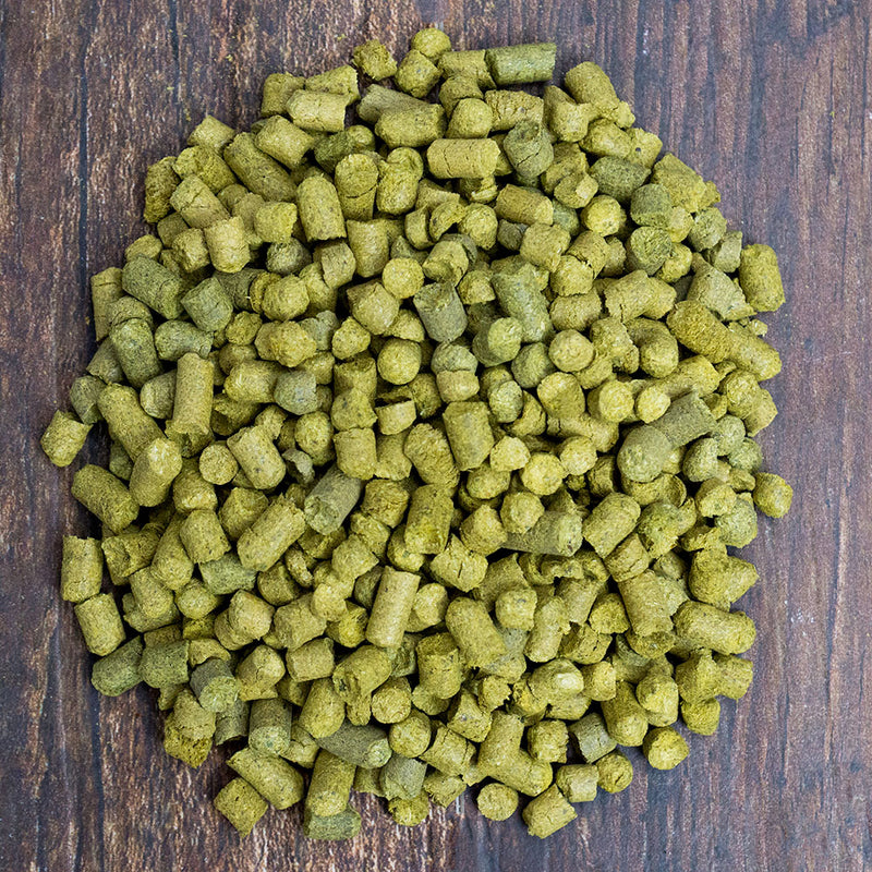 US Citra® Hop Pellets  in a pile on a table