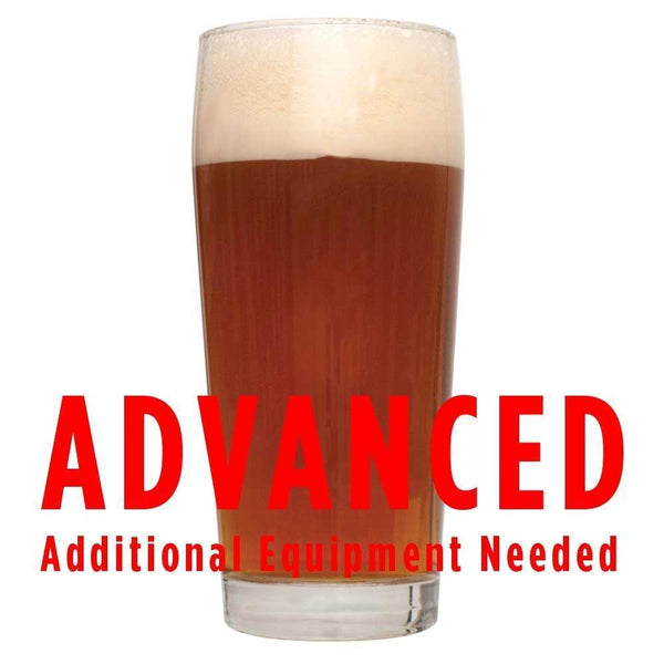 Brickwarmer Holiday Red homebrew in a glass with an All-Grain warning: "Advanced, additional equipment needed"