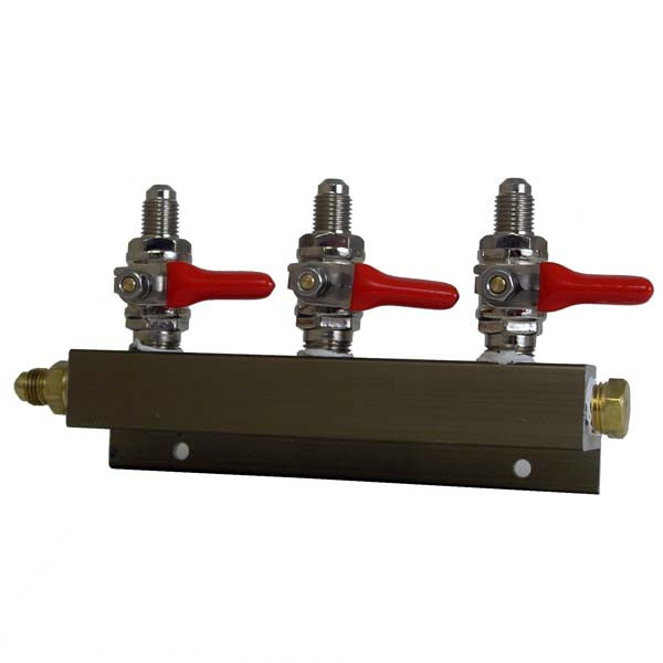 3 Way CO2 Distributor, 1/4" MFL with Shutoff