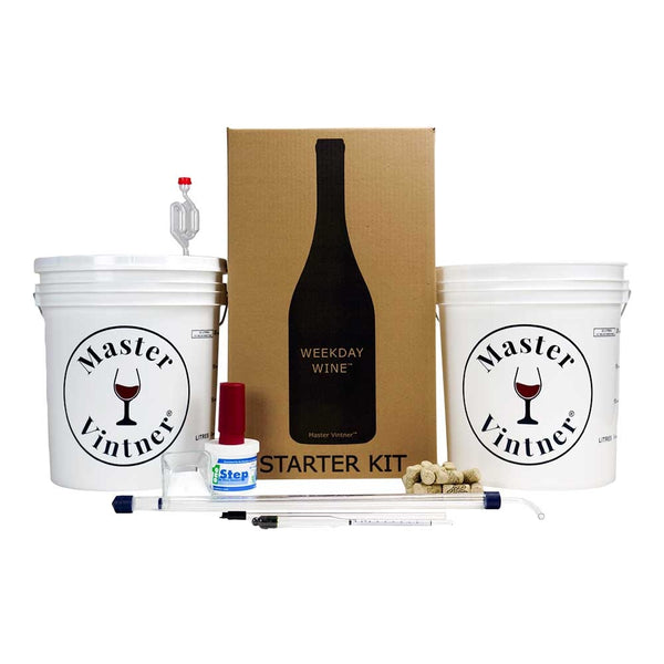 The Master Vintner® Weekday Wine Making Starter Kit's contents neatly on display