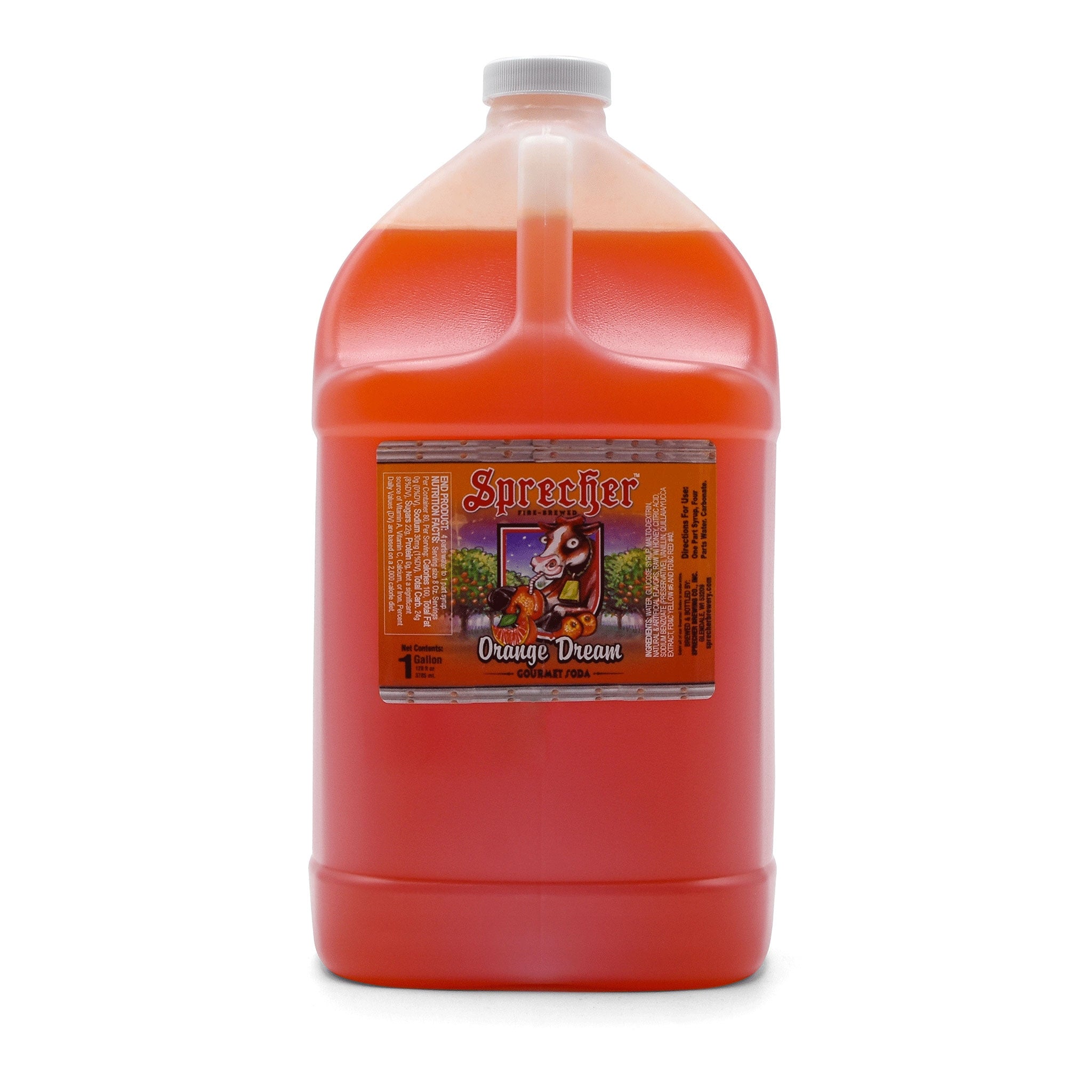 1-gallon jug of Sprecher Orange Dream Soda Extract