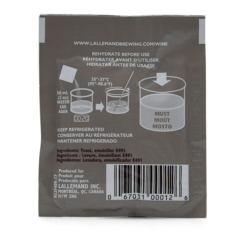Back of the Lavin 71B Wine Yeast sachet